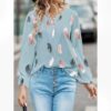 oly-e49917c991f95f1fb208d7d9d663278e Wholesale Autumn and Winter Clothing V Neck Feather Print Long-Sleeved Loose T-Shirt Women’s Tops