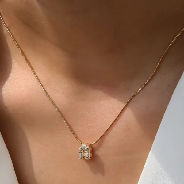Wholesale Hot Sale 18K Brass 26 English Small Letters Pendant Stainless Steel Snake Chain Necklace For Women