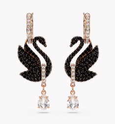 New black swan earrings with diamonds