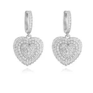 White Gold Color White Diamond Love Heart Earrings 1 Pair