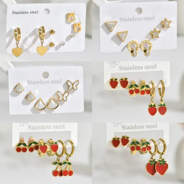 oly-e4b56cb572777106680c87f88cd7b073 Wholesale 304 Stainless Steel Cherry Strawberry PVD Coated Artificial Diamond Real Gold Plated Casual Simple Style Waterproof Non Tarnish Earrings