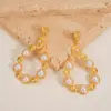 Wholesale Imitation Gold Plated 304 Stainless Steel Water Plated Artificial Gemstone Water Drop Hollow Vacuum Electroplated Waterproof Non-Fading Earrings For Women