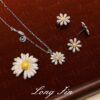 Wholesale Copper full diamond daisy set necklace, earrings, ring, brooch