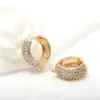 Wholesale Round Clip Earrings For Women With Bezel Setting, 14K Real Gold Plated Copper Featuring Zircon Inlay, Electroplated Finish