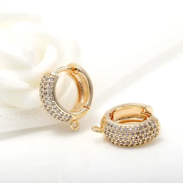 Wholesale Round Clip Earrings For Women With Bezel Setting, 14K Real Gold Plated Copper Featuring Zircon Inlay, Electroplated Finish