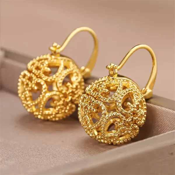 Wholesale Three-dimensional Geometric Drop Earrings For Women In Copper With KC Golden Plated Water Plating And 0.03µm Thickness