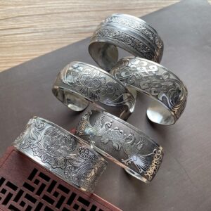 Wholesale Retro Ethnic Style Silver Bracelet European and American Carved Open Wide Bracelet Fashion Personality Miao Silver Do Old Antique Jewelry