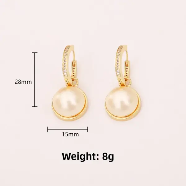 Wholesale Fashion Double-Sided Pearl Earrings For Women, Micro-Inlaid Zircon Tea Rose Design, Versatile Geometric Pattern, Gold-Plated 925 Sterling Silver Copper Dangle Earrings