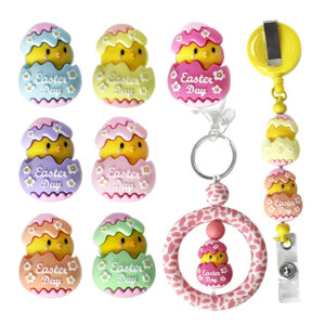 Wholesale Amazon New Easter Silicone Beads 3D Resurrection Chick Broken Shell Egg Dropping Glue Solid Beads DIY Beaded Accessories