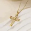 Wholesale Jewelry Commute Cross Copper Zircon Inlay Cable Chain Pendant Necklace