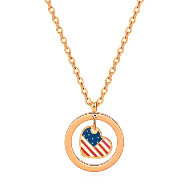 Wholesale Jewelry Ethnic Style Simple Style Heart Shape American Flag Titanium Steel Plating Pendant Necklace