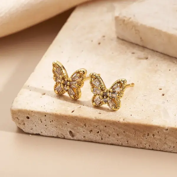 Wholesale Color Retention Electroplated Zircon Butterfly Earrings Fashionable Casual Elegant Versatile Copper Alloy Earring For Women
