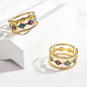Wholesale 18K Real Gold Plated Vacuum Electroplating Furnace Oil Drop 304 Stainless Steel Ring Vintage Non-Fading Niche Light Luxury Women's Open Ring