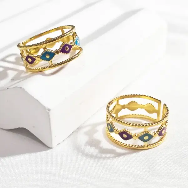 Wholesale 18K Real Gold Plated Vacuum Electroplating Furnace Oil Drop 304 Stainless Steel Ring Vintage Non-Fading Niche Light Luxury Women's Open Ring