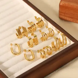 Wholesale PVD Coated Real Gold Plated 18K Gold U Shape 304 Stainless Steel Simple Style Waterproof Non Tarnish Ear Studs