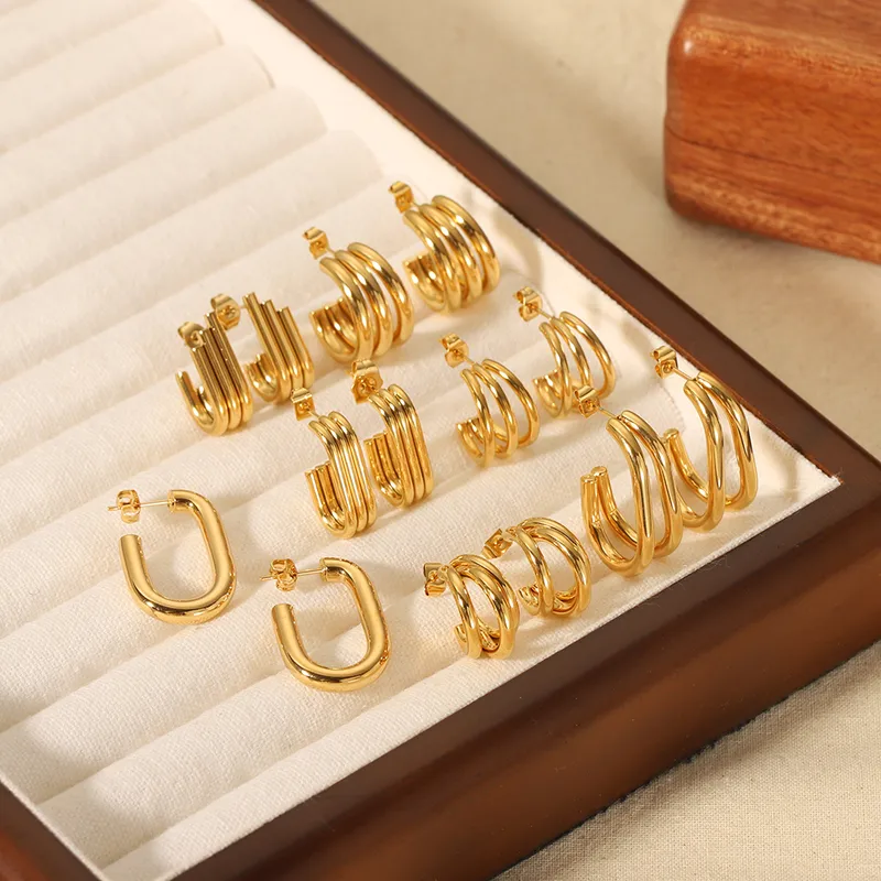 Wholesale PVD Coated Real Gold Plated 18K Gold U Shape 304 Stainless Steel Simple Style Waterproof Non Tarnish Ear Studs