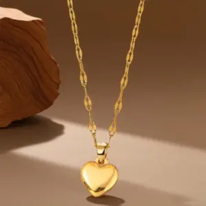 X0691-Lip Chain Heart Necklace - Gold