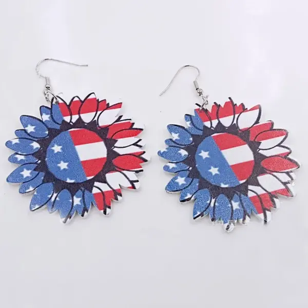 Wholesale Sunflower American Flag Lip Print Wooden Earrings Trendy Exaggerated Fashion Ear Drop Geometric Pattern Totem Craft