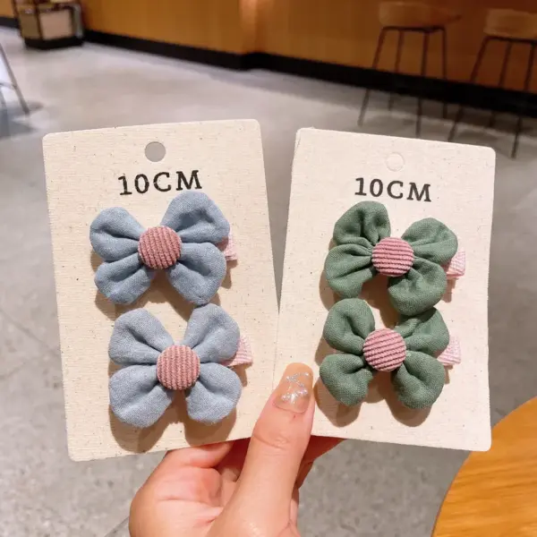 Wholesale Handmade Cotton Butterfly Knot Hair Clips Children's Edged Pure Color Flower Patterned Hair Accessories For Girls All Seasons