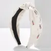 Wholesale Solid Color Pearl Decorated American Flag Wide Edge Fabric Hair Accessories Women's Headband Black White Red Green Gold