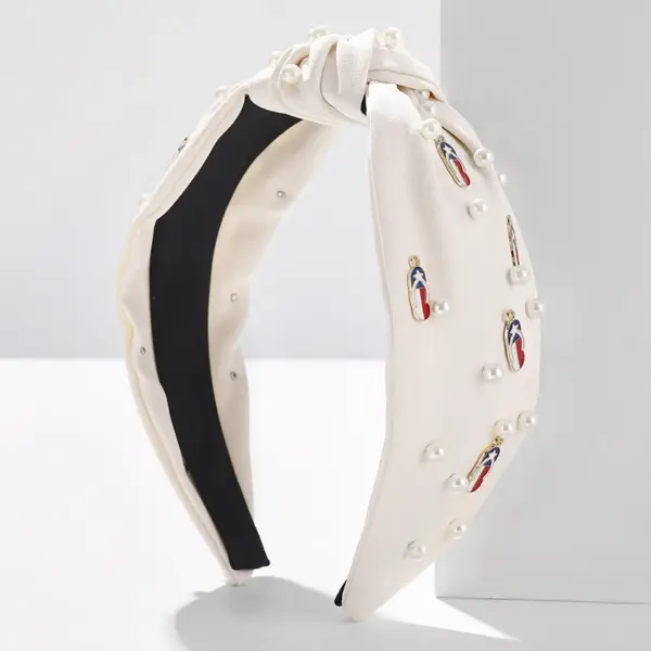 Wholesale Solid Color Pearl Decorated American Flag Wide Edge Fabric Hair Accessories Women's Headband Black White Red Green Gold