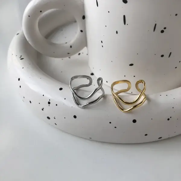 Wholesale Vacuum Plating Real Gold Plated 18K Gold Solid Color 304 Stainless Steel IG Style Simple Style Waterproof Non Tarnish Open Rings