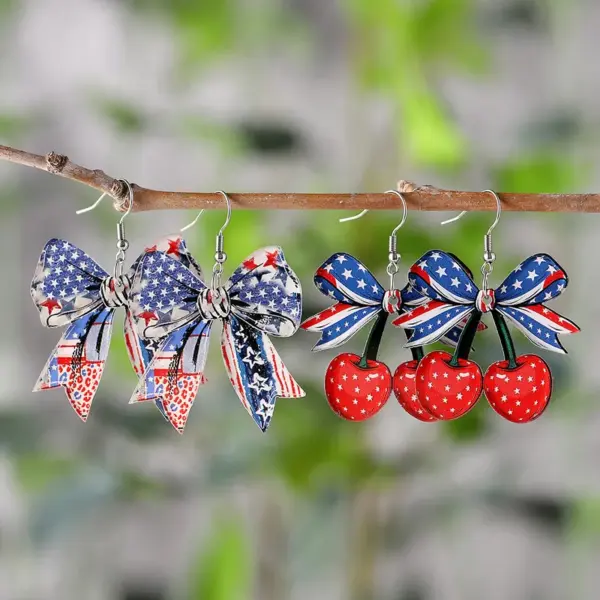 Wholesale Retro White Acrylic Bow Tie Print Drop Earrings For Women With 304 Stainless Steel Ear Pins