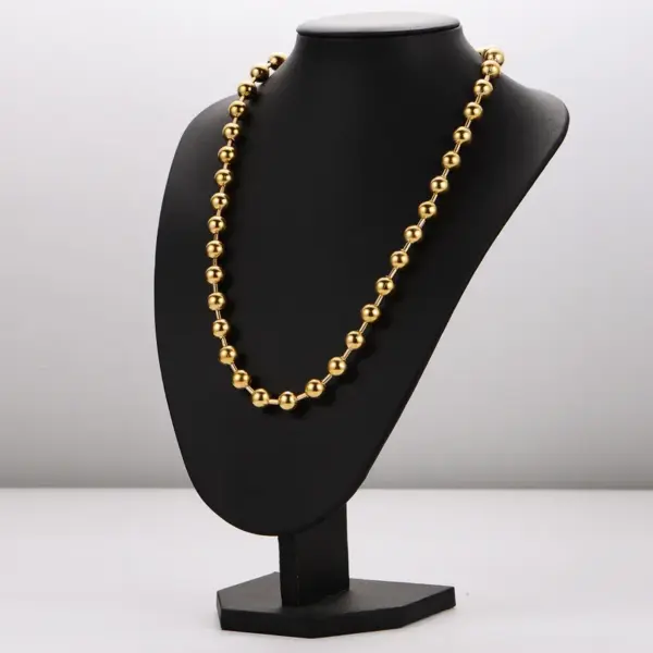 Wholesale AML Trendy Hip-Hop 304 Stainless Steel 10mm Round Bead Chain 18k Gold Plated Bracelet Necklace Set
