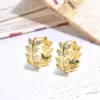 Wholesale 1 Pair Streetwear Leaves Plating Inlay Copper Zircon Hoop Earrings