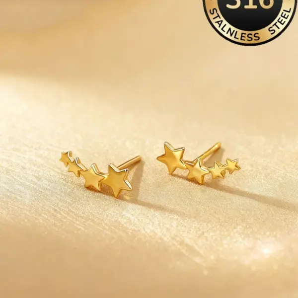Wholesale Pentagram Electroplated Stud Earrings For Women In SUS316 Stainless Steel With 18K Real Gold PVD Coated Plating And 0.03µm Thickness