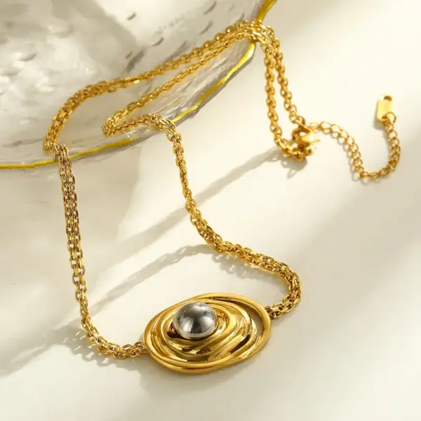 oly-e5d8186cd573638119848654e9e3b324 Wholesale 18K Gold Plated 304 Stainless Steel Vacuum Electroplating (In Furnace) Geometric Mixed Color (Jewelry Metal Contrast Color) Nordic Style Cable Chain/Cross Chain/O Chain Jewelry Set For Women Independence Day