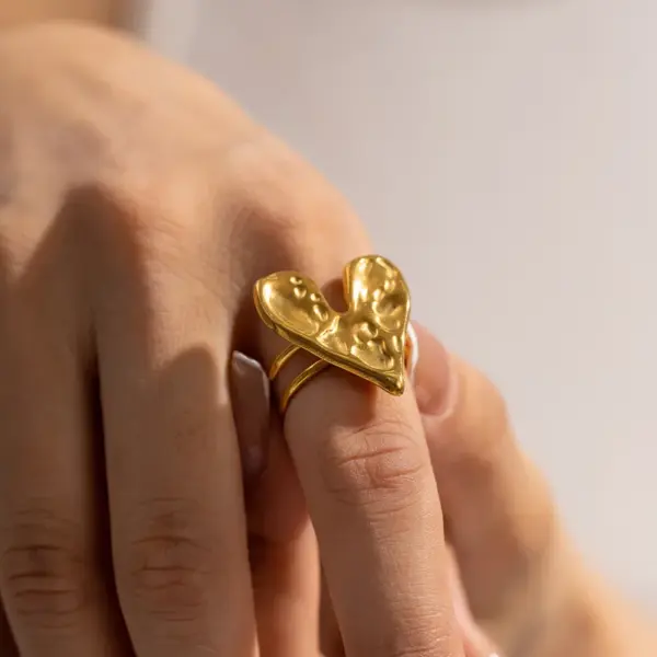 Wholesale PVD Coated Real Gold Plated Heart Shape 304 Stainless Steel IG Style Waterproof Non Tarnish Open Rings