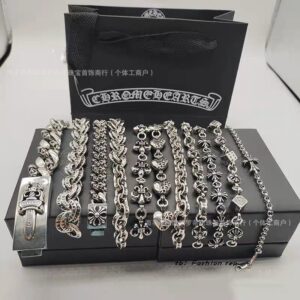oly-e5da3f1f2072782adef774ef251ba9e6 Wholesale Copper Chrome Hearts Cross and Sword Bracelet, Unisex, Thick and Thin Styles