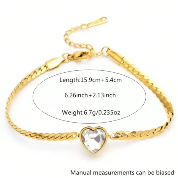 Wholesale 304 Stainless Steel Glass Heart Shape Ion Plating (IP) 18K Gold Plated Sexy Romantic Waterproof Non Tarnish Cuban Link Chain Curb Chain Gold Bracelets Necklace Jewelry Set