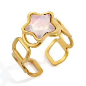 Gold Pink Five-Pointed Star Ring / Adjustable Opening