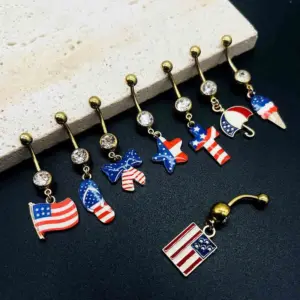 Wholesale New Stainless Steel Independence Day Belly Button Ring American Flag Alloy Pendant Belly Button Jewelry Body Piercing For Women