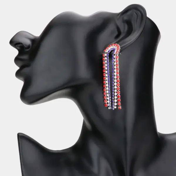 Wholesale National Flag Tassel Earrings In Copper With Golden Plated Water Plating And Rhinestone Inlay, 0.03µm Plating Thickness