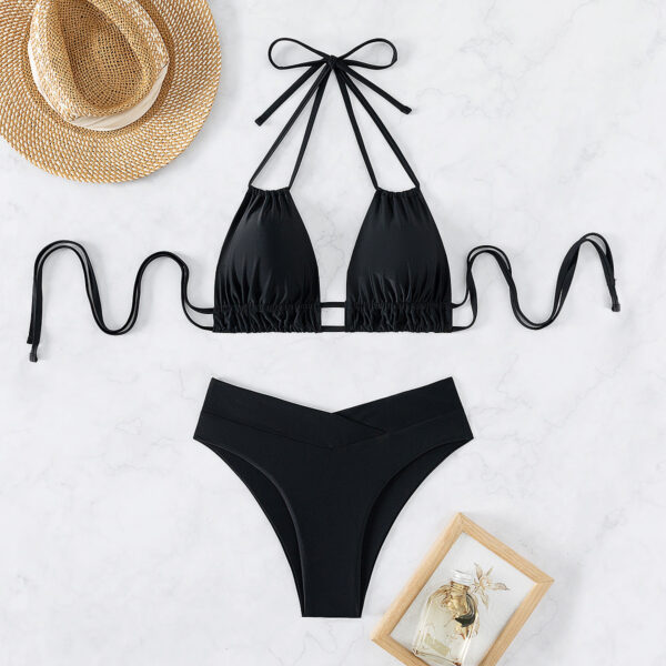 oly-e6120e3a93747ff01b5e075c60c0db3c Wholesale Bikini Trade Solid Color Lace-up Backless Sexy Bikini Split Swimsuit Swimsuit