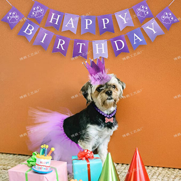 Wholesale Pet Birthday Party Decoration Dog Birthday Gauze Skirt Decoration Bone Necklace Crown Set