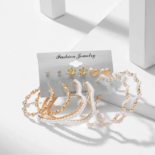 Wholesale Geometric Plating Alloy Pearl Hoop Earrings