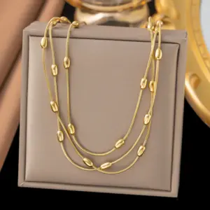 【QYH6091】Oval Bead Snake Chain Sweater Chain / Gold