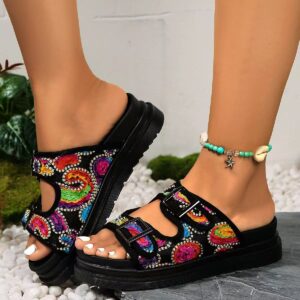 Wholesale 2024 new foreign trade plus size slippers women's all-match thick bottom buckle solid color European and American casual cross-border sandals
