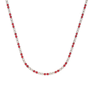 Red White 3mm Diamond Set Silver Necklace