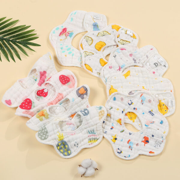oly-e64f8104d387404baa4d395e7520ff28 Wholesale Petal bib baby bib 360 degrees eight-layer gauze bib printed baby cotton bib