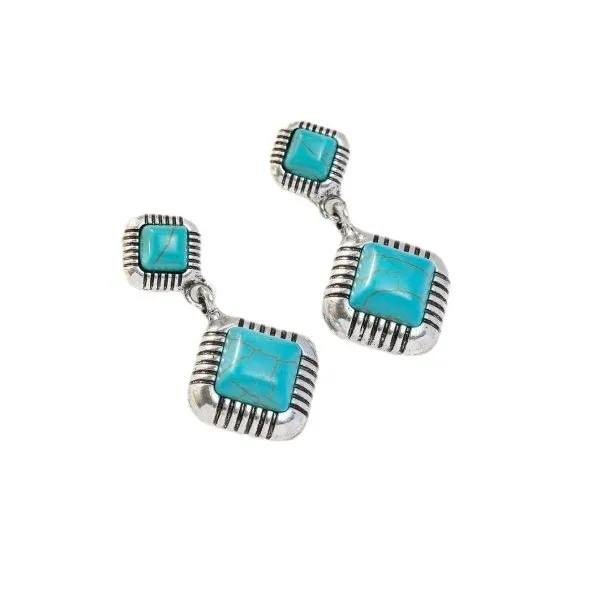 Wholesale Fashion Retro Turquoise Women's Earrings Ethnic Style Jewelry Square Design Alloy Cat Attraction Charm Gold Frog Design Stud Earrings