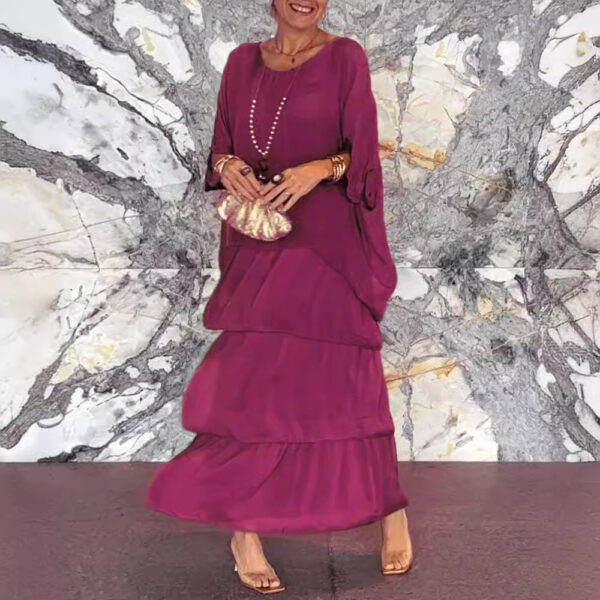 Wholesale fashion chiffon mesh batwing sleeve round neck long dress