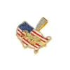 Wholesale Alloy Pendant Necklace Men's Independence Day Oil Drop Full Diamond American Flag Geometric Jewelry