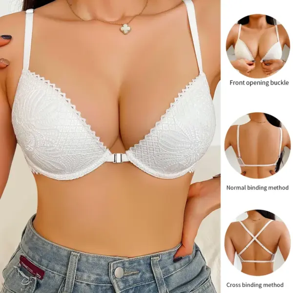 oly-e6847513a2f0594a6354a35c306758f9 Wholesale Ladies' Lace Splicing Gathers Front Button Bra, Steel Ring Pattern, Back Strap Can Be Exposed, Cross Shoulder Strap, Lingerie Beauty Back