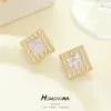 Wholesale Rhombus Stud Earrings For Women With 925 Sterling Silver Posts, Copper Base, Electroplated 14K Real Gold, And Zircon Inlay