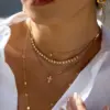 Wholesale Women - Classic Style / 18K Gold 304 Stainless Steel High Gloss Pearl Blade Chain Necklace Combination Geometric Handmade Chain